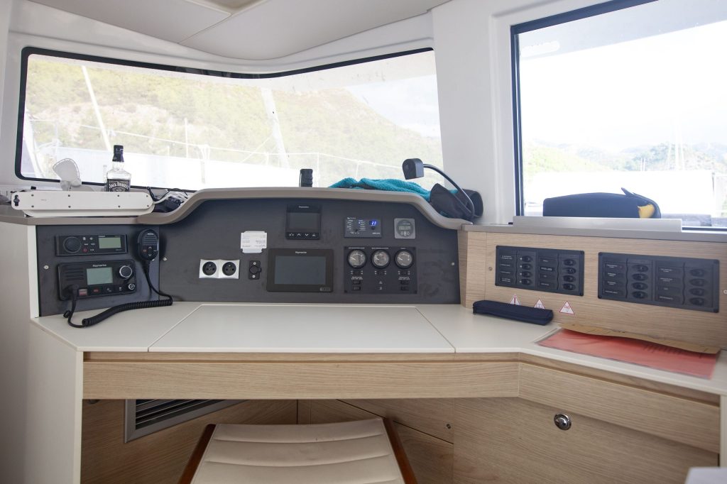 Navigation table in catamaran Bali 4.5 LeAndra for charter in Orhaniye in Turkey