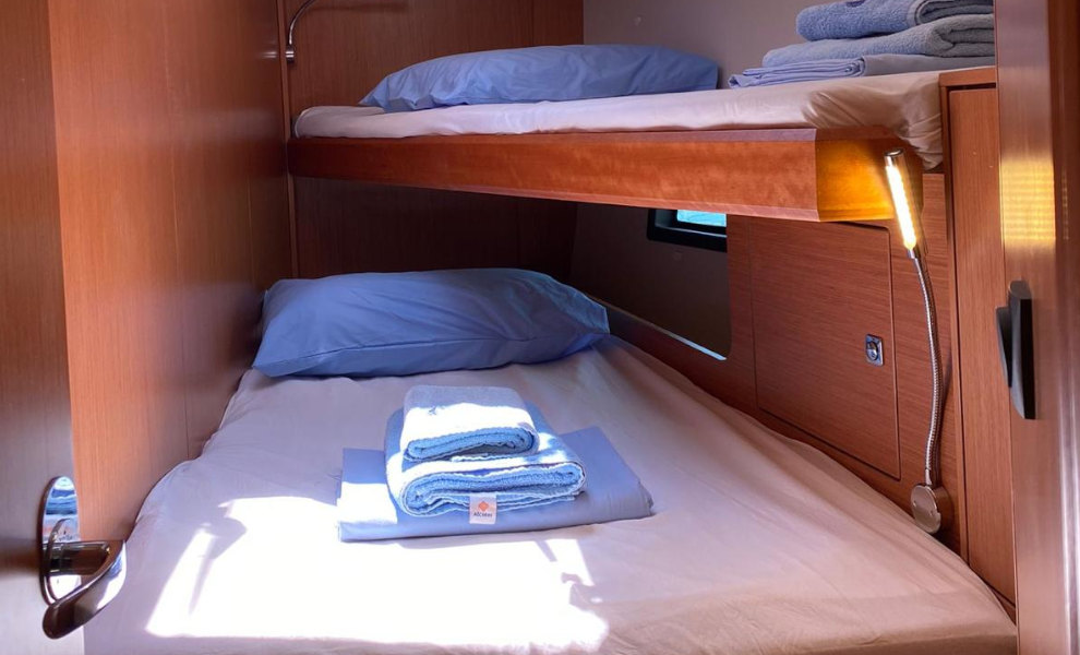 Forward cabin in sailing yacht Bavaria C45 Allegro for charter in Göcek in Turkey