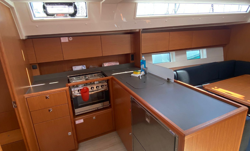 Galley in sailing yacht Bavaria C45 Allegro for charter in Göcek in Turkey