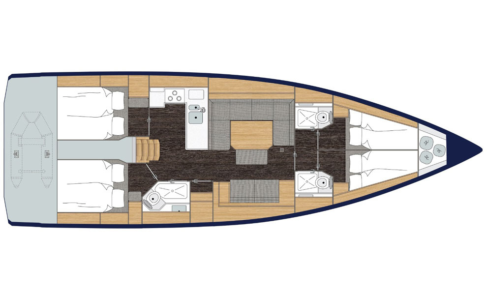 Layout of sailing yacht Bavaria C45 Allegro for charter in Göcek in Turkey