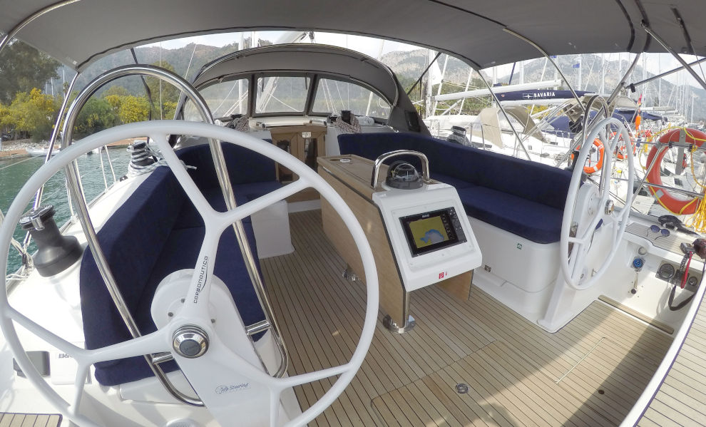 Cockpit of sailing yacht Bavaria Cruiser 46 Rama for charter in Gocek in Turkey