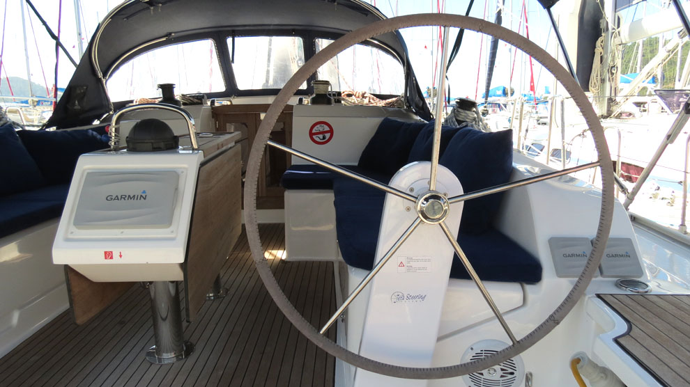 Cockpit of sailing yacht Bavaria Cruiser 46 Sita for charter in Gocek in Turkey
