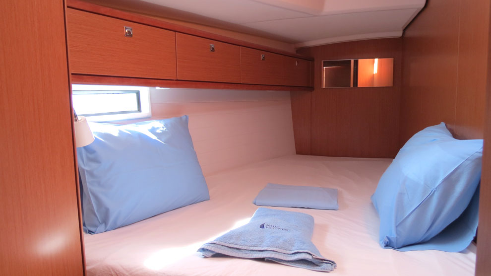 Forward cabin in sailing yacht Bavaria Cruiser 46 Sita for charter in Gocek in Turkey