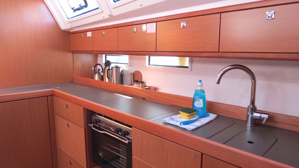 Galley in sailing yacht Bavaria Cruiser 46 Sita for charter in Gocek in Turkey