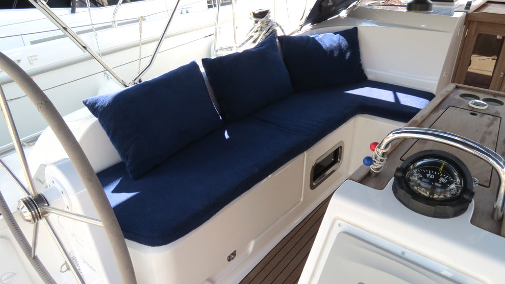 Cockpit of sailing yacht Bavaria Cruiser 46 Sita for charter in Gocek in Turkey