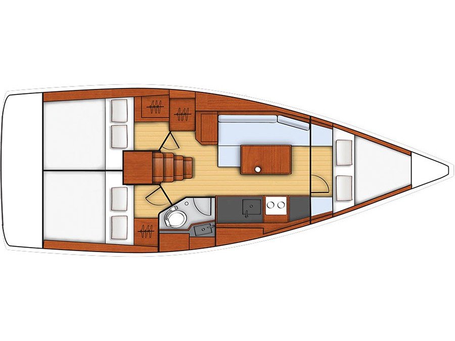 Layout of sailing boat Beneteau Oceanis 35 Minta for charter in Orhaniye near Marmaris in Turkey