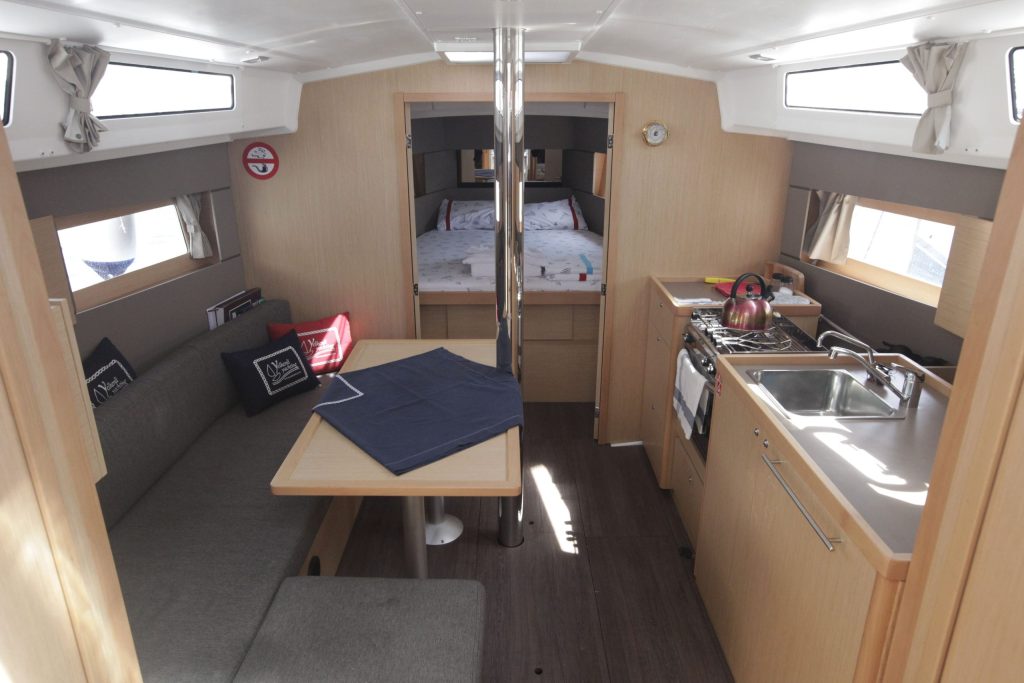 Saloon in sailing boat Beneteau Oceanis 38.1 Missy for charter in Orhaniye near Marmaris in Turkey