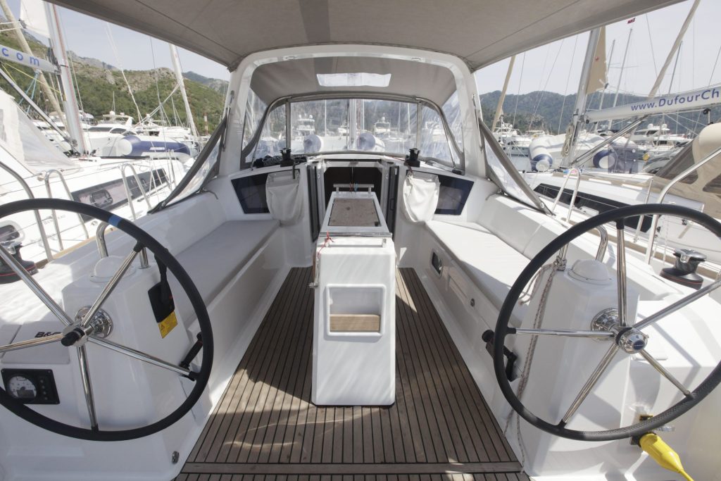 Cockpit of sailing boat Beneteau Oceanis 38.1 Missy for charter in Orhaniye near Marmaris in Turkey