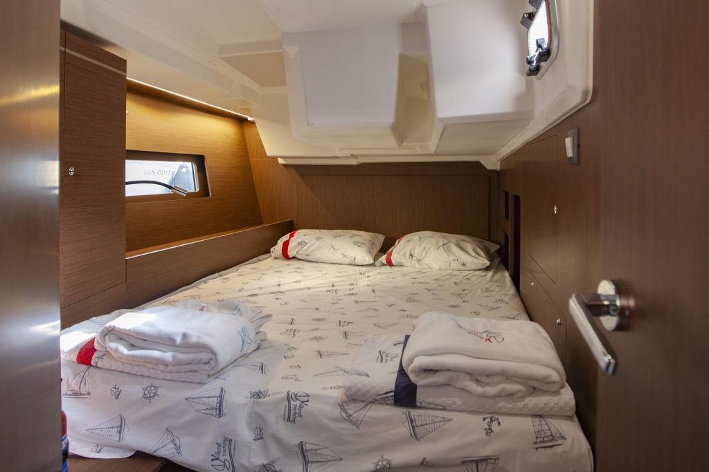 Aft cabin in sailing yacht Beneteau Oceanis 46.1 Breezy in Orhaniye near Marmaris in Turkey