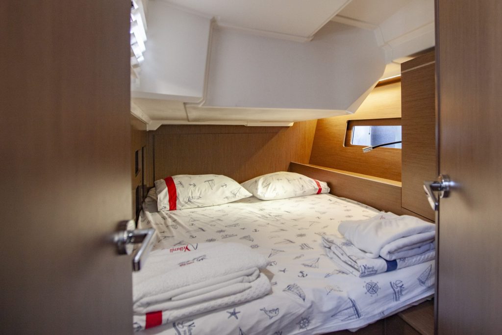 Aft cabin in sailing yacht Beneteau Oceanis 46.1 Breezy in Orhaniye near Marmaris in Turkey