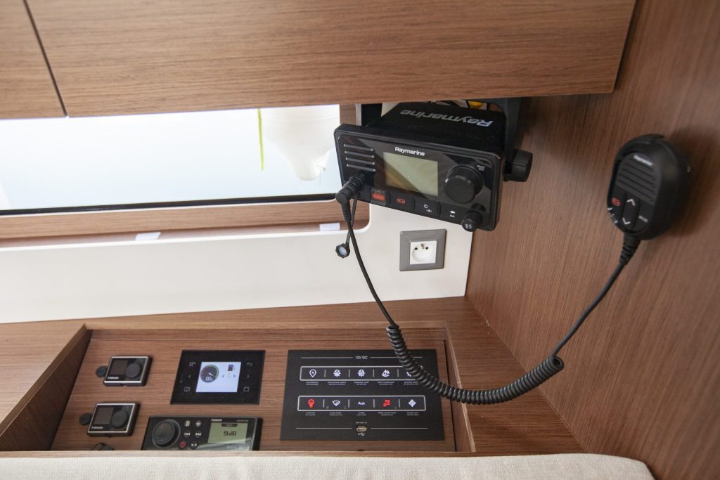 Navigation table in sailing yacht Beneteau Oceanis 46.1 Breezy in Orhaniye near Marmaris in Turkey