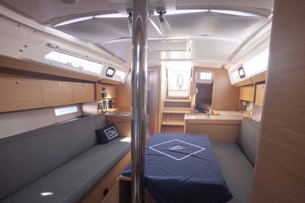 Saloon in sailing boat Dufour 360 Grand Large Nautilus for charter in Organiye near Marmaris in Turkey