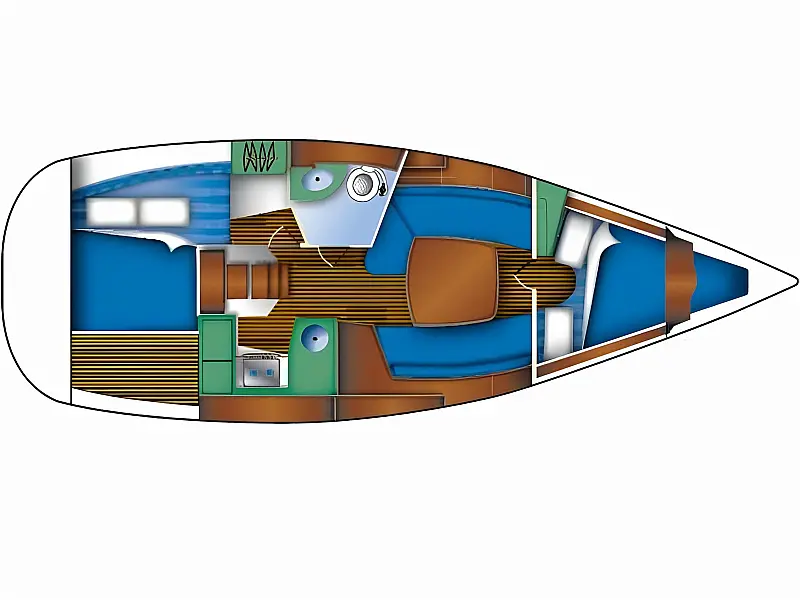 Layout of sailing boat Jeanneau Sun Odyssey 32i Elif for charter in Fethiye in Turkey