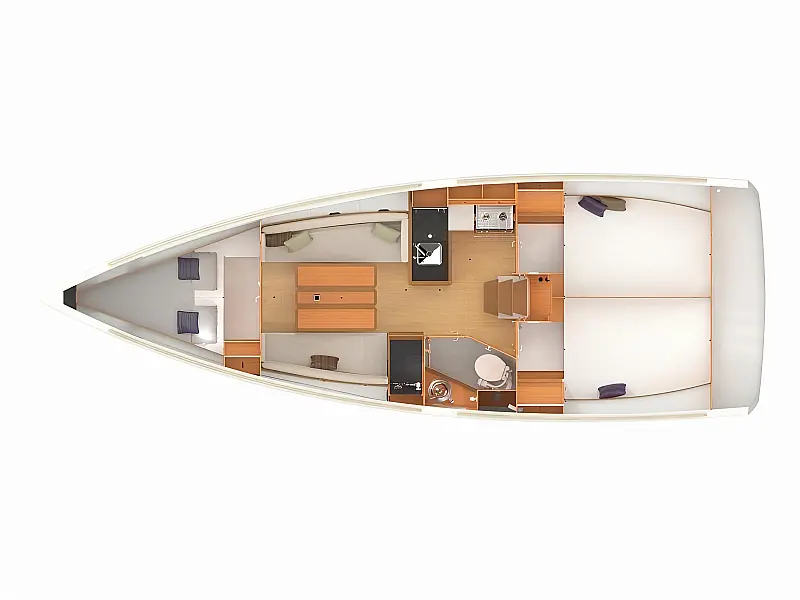 Layout of sailing boat Jeanneau Sun Odyssey 349 Blue Dreams for charter in Fethiye in Turkey