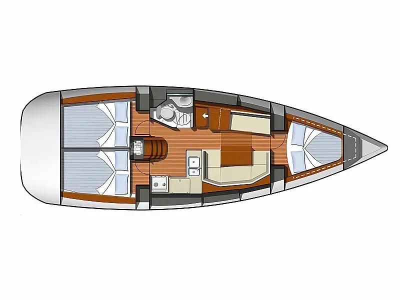 Layout of sailing boat Jeanneau Sun Odyssey 36i Scooby Doo for charter in Fethiye in Turkey