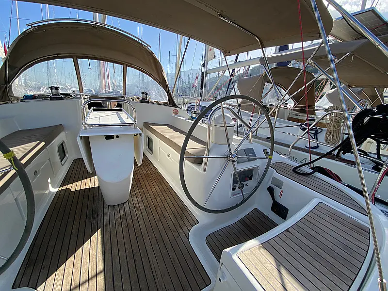 Cockpit of sailing yacht Jeanneau Sun Odyssey 43 Saida for charter in Fethiye in Turkey