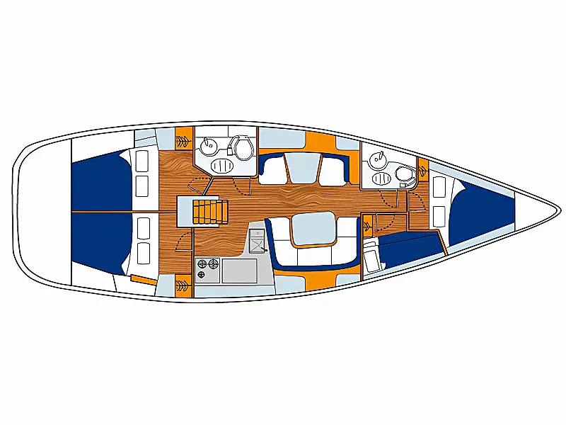 Layout of sailing yacht Jeanneau Sun Odyssey 43 Saida for charter in Fethiye in Turkey