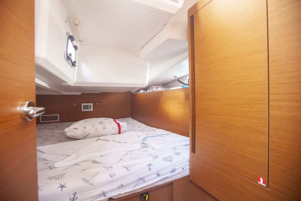 Aft cabin in sailing yacht Jeanneau Sun Odyssey 440 Celtic Breeze for charter in Orhaniye near Marmaris in Turkey