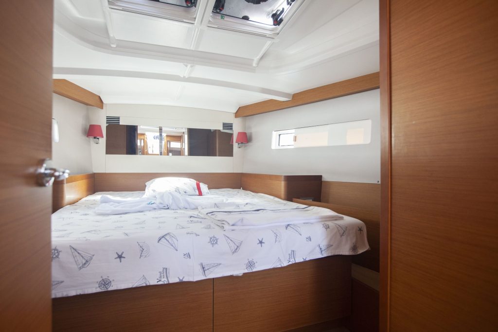Forward cabin in sailing yacht Jeanneau Sun Odyssey 440 Celtic Breeze for charter in Orhaniye near Marmaris in Turkey