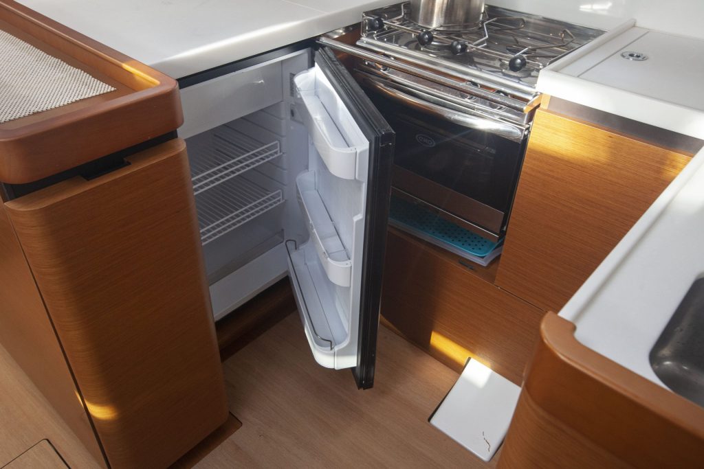 Galley in sailing yacht Jeanneau Sun Odyssey 440 Celtic Breeze for charter in Orhaniye near Marmaris in Turkey