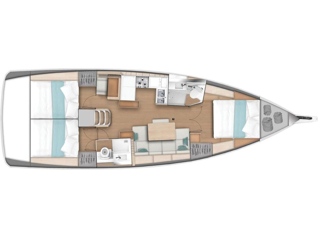 Layout of sailing yacht Jeanneau Sun Odyssey 440 Celtic Breeze for charter in Orhaniye near Marmaris in Turkey