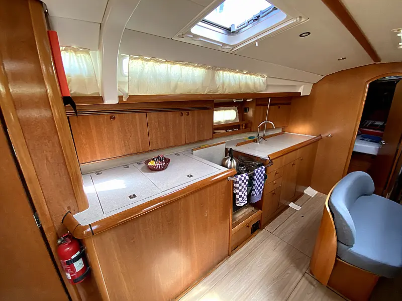 Galley in sailing yacht Jeanneau Sun Odyssey 45 Safina for charter in Fethiye in Turkey