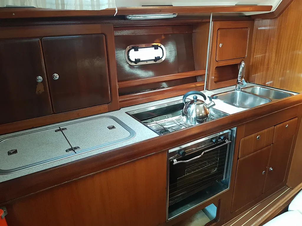 Galley in sailing yacht Bavaria 40 Alegria for charter in Corfu in Greece
