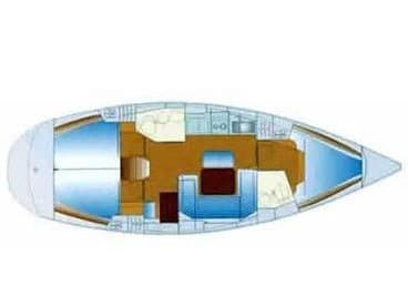 Layout of sailing yacht Bavaria 40 Alegria for charter in Corfu in Greece