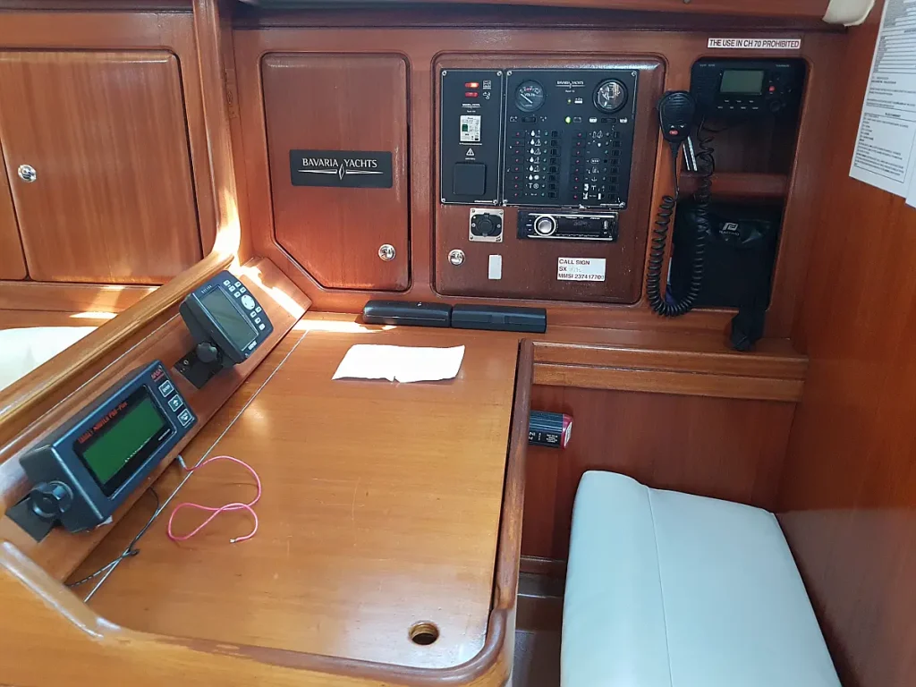 Navigation table in sailing yacht Bavaria 40 Alegria for charter in Corfu in Greece