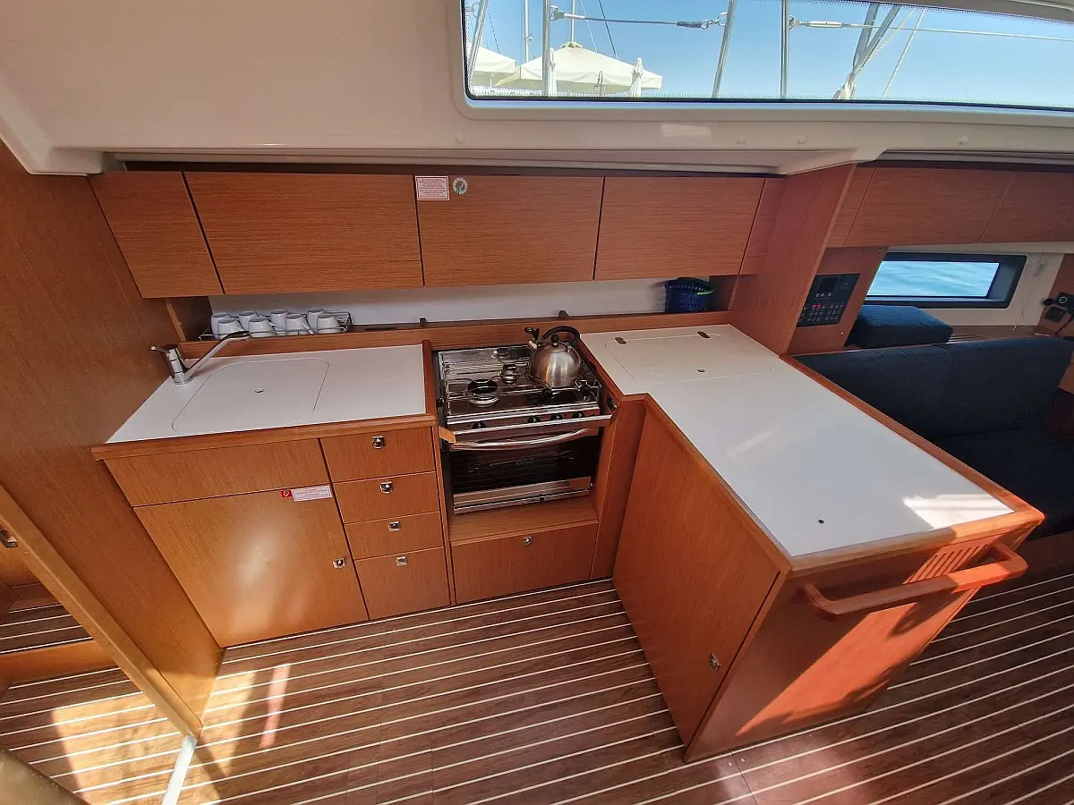 Galley in sailing yacht Bavaria C42 Amalia for charter in Preveza in Greece
