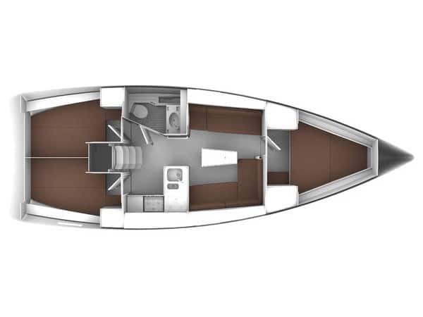 Layout of sailing boat Bavaria Cruiser 37 for charter in Corfu in Greece