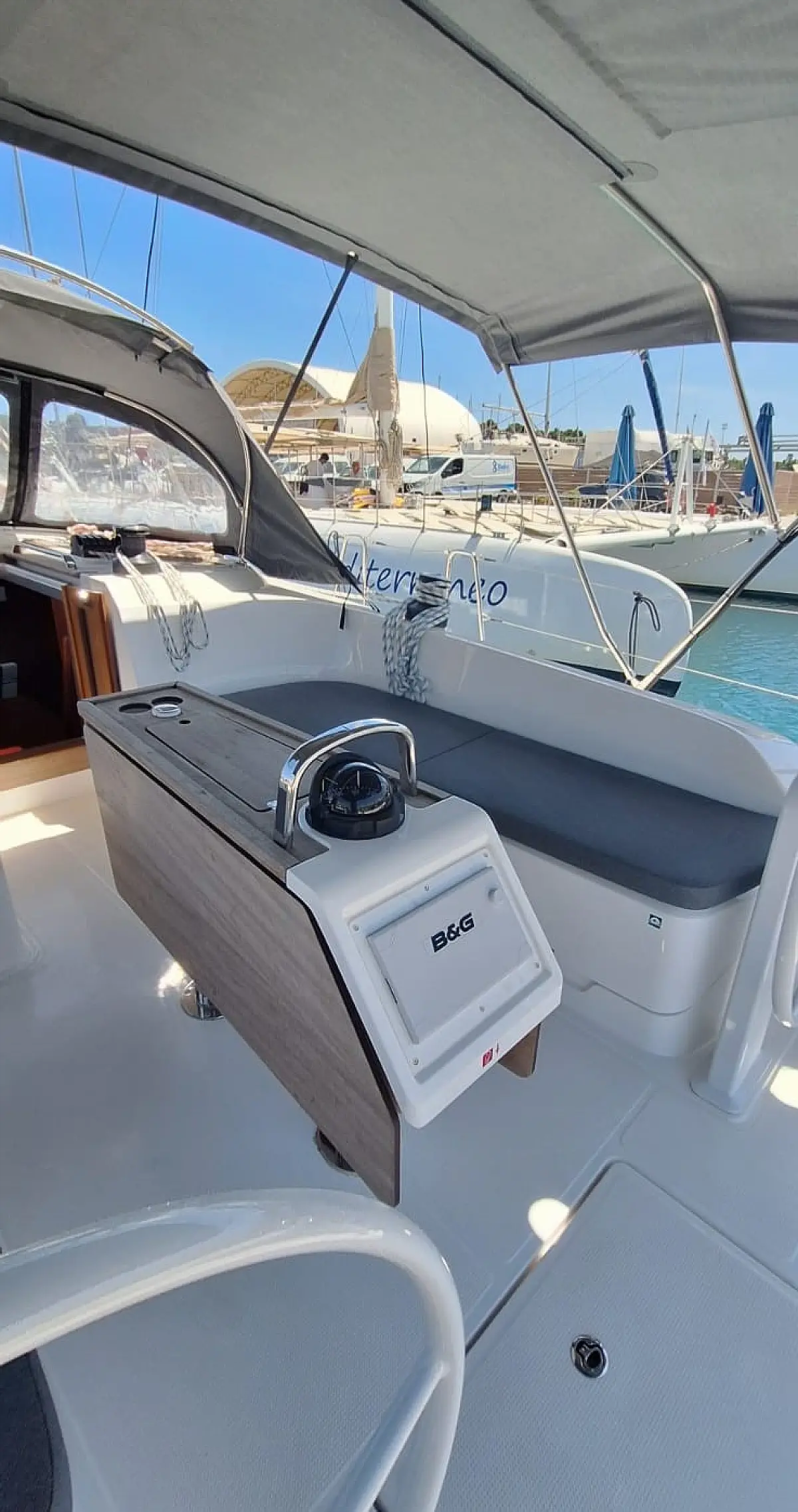 Cockpit of sailing yacht Bavaria Cruiser 46 Polyfimos for charter in Corfu in Greece