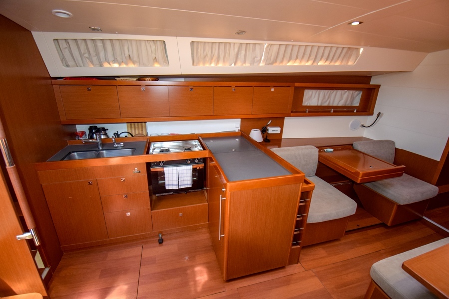 Galley in sailing yacht Beneteau Oceanis 45 Tonic in Marmaris in Turkey