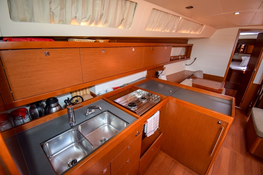 Galley in sailing yacht Beneteau Oceanis 45 Tonic in Marmaris in Turkey