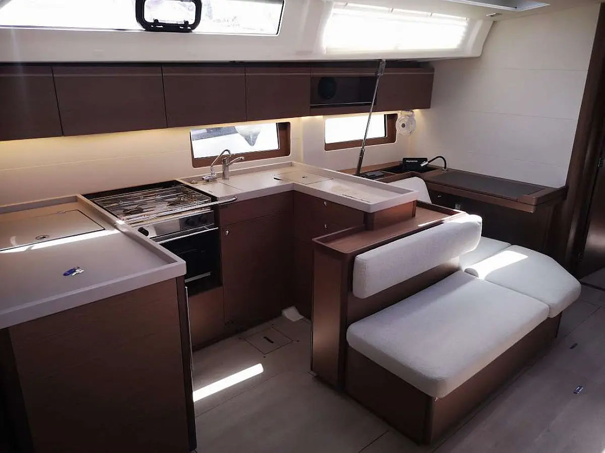 Galley in sailing yacht Beneteau Oceanis 51.1 Forkys in Preveza in Greece
