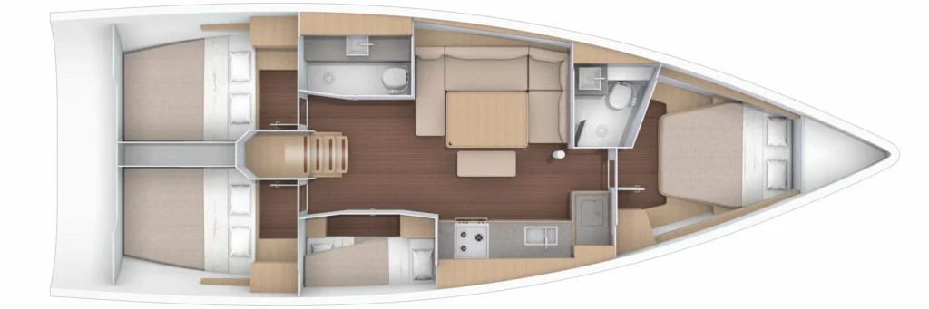 Layout of sailing yacht Dufour 430 Grand Large Ida for charter in Marmaris in Turkey
