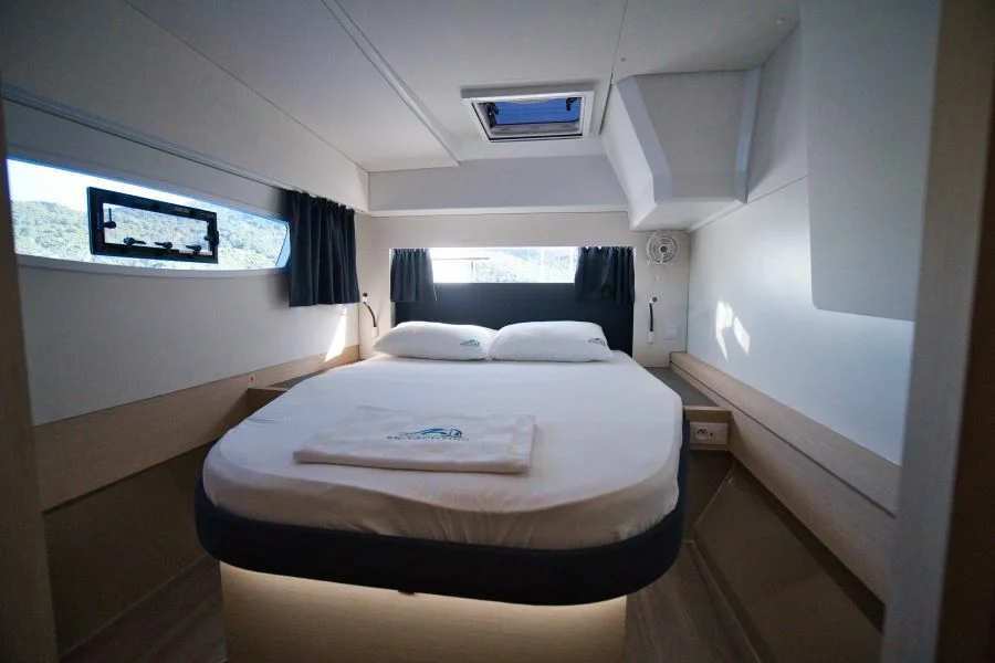 Aft cabin in catamaran Fountaine Pajot Astrea 42 Adele in Marmaris in Turkey