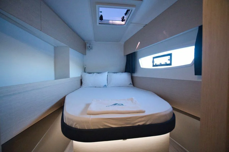 Forward cabin in catamaran Fountaine Pajot Astrea 42 Adele in Marmaris in Turkey