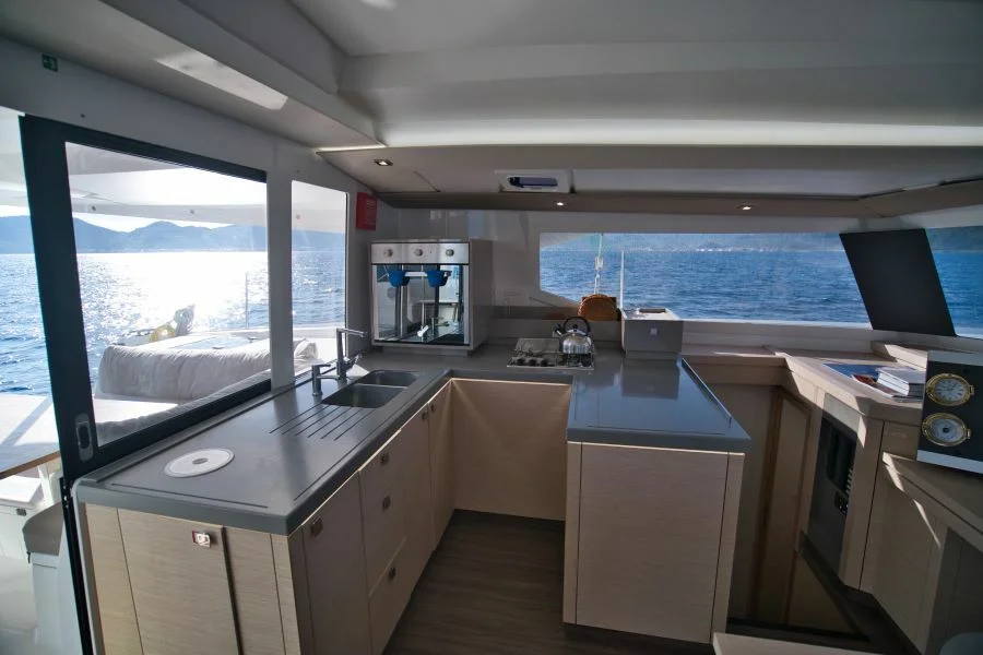 Galley in catamaran Fountaine Pajot Astrea 42 Adele in Marmaris in Turkey