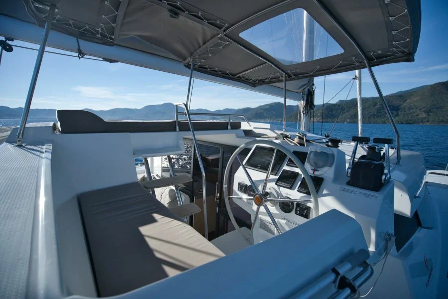 Cockpit of catamaran Fountaine Pajot Astrea 42 Adele in Marmaris in Turkey