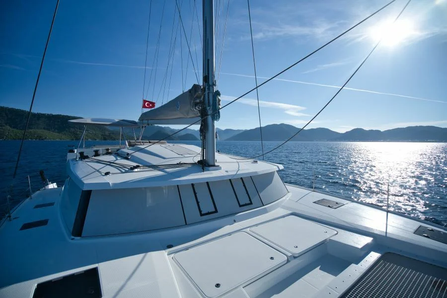 Deck of catamaran Fountaine Pajot Astrea 42 Adele in Marmaris in Turkey