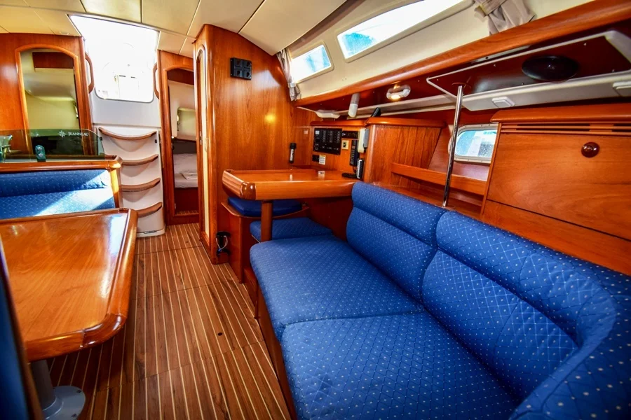 Navigation table in sailing boat Jeanneau Sun Odyssey 37 Kacamak for charter in Marmaris in Turkey