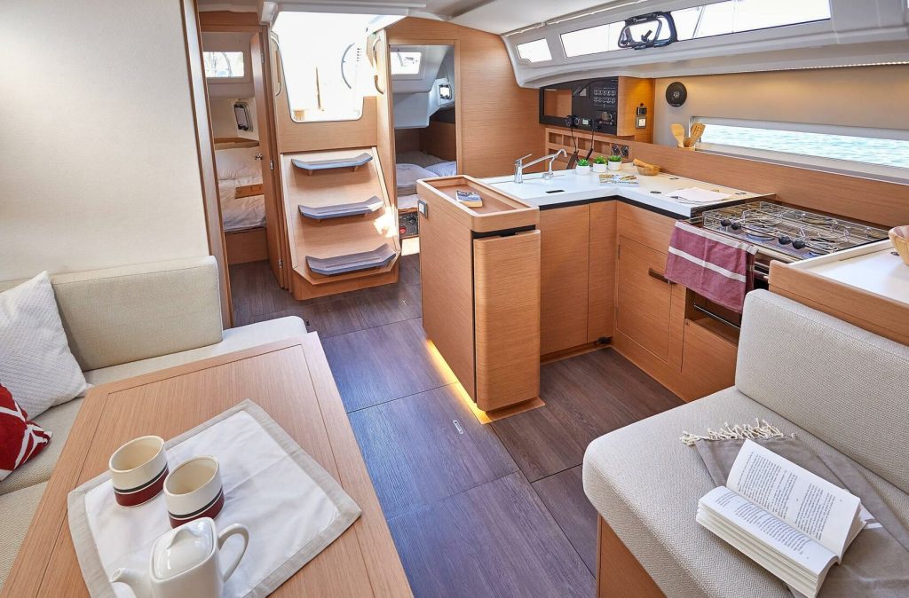 Galley in sailing yacht Jeanneau Sun Odyssey 410 Sky Lina for charter in Marmaris in Turkey