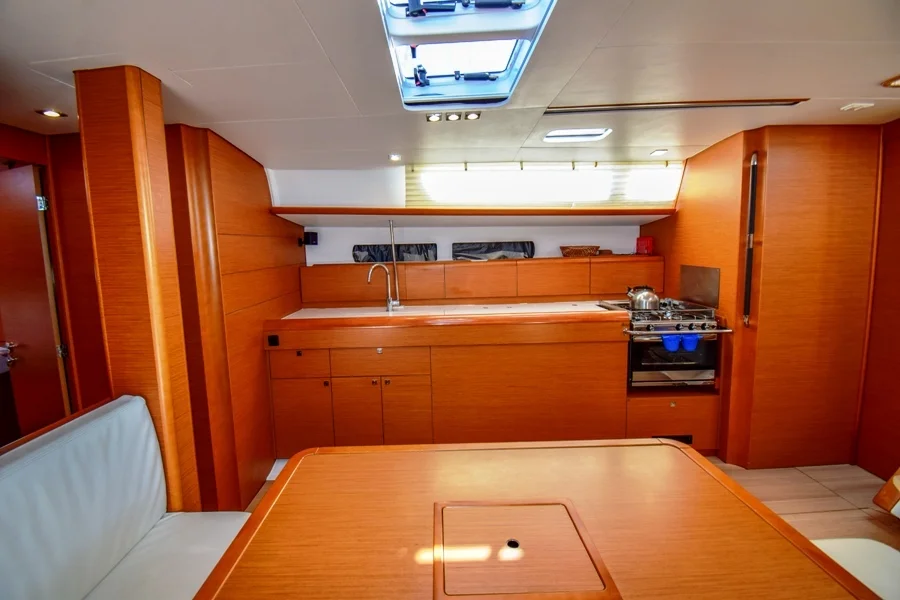 Galley in sailing yacht Jeanneau Sun Odyssey 479 Sky Selin for charter in Marmaris in Turkey