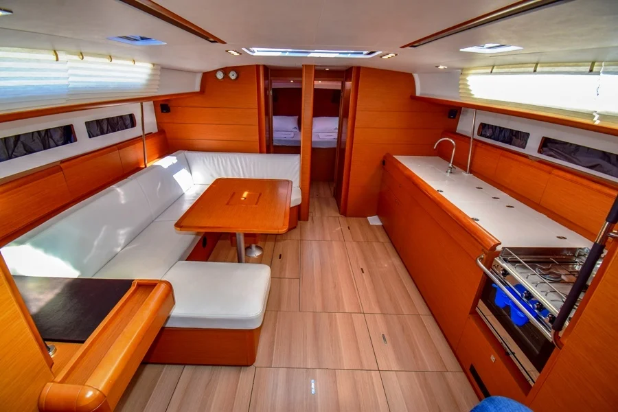 Saloon in sailing yacht Jeanneau Sun Odyssey 479 Sky Selin for charter in Marmaris in Turkey
