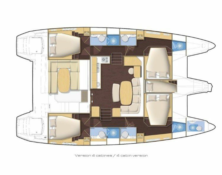 Layout of catamaran Lagoon 421 Rain Dogs for charter in Marmaris in Turkey