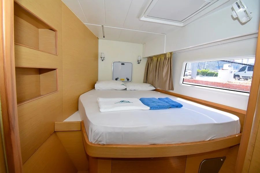 Forward cabin in catamaran Lagoon 42 Bige for charter in Marmaris in Turkey