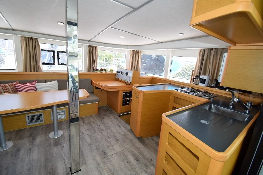 Galley in catamaran Lagoon 42 Bige for charter in Marmaris in Turkey