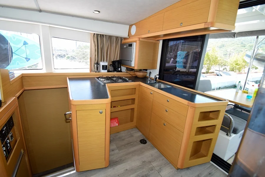 Galley in catamaran Lagoon 42 Bige for charter in Marmaris in Turkey
