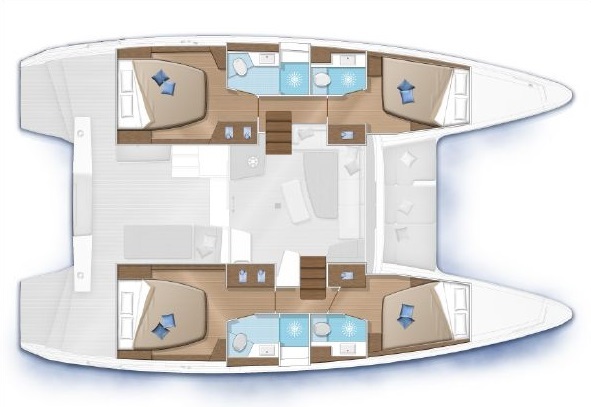 Layout of catamaran Lagoon 42 Bige for charter in Marmaris in Turkey
